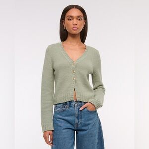 Abercrombie Textural Y-Neck Cardigan Green XS